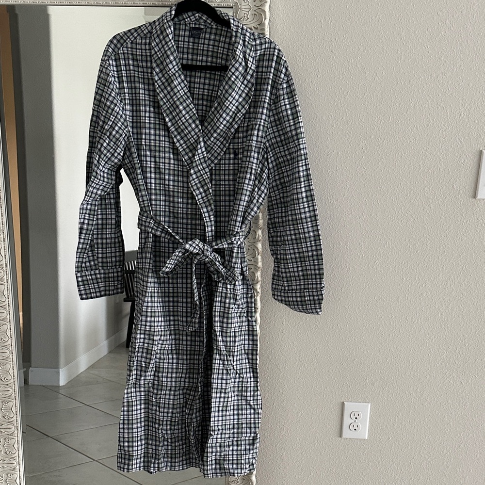 Polo by Ralph Lauren Green and Blue Plaid 100% Cotton Robe